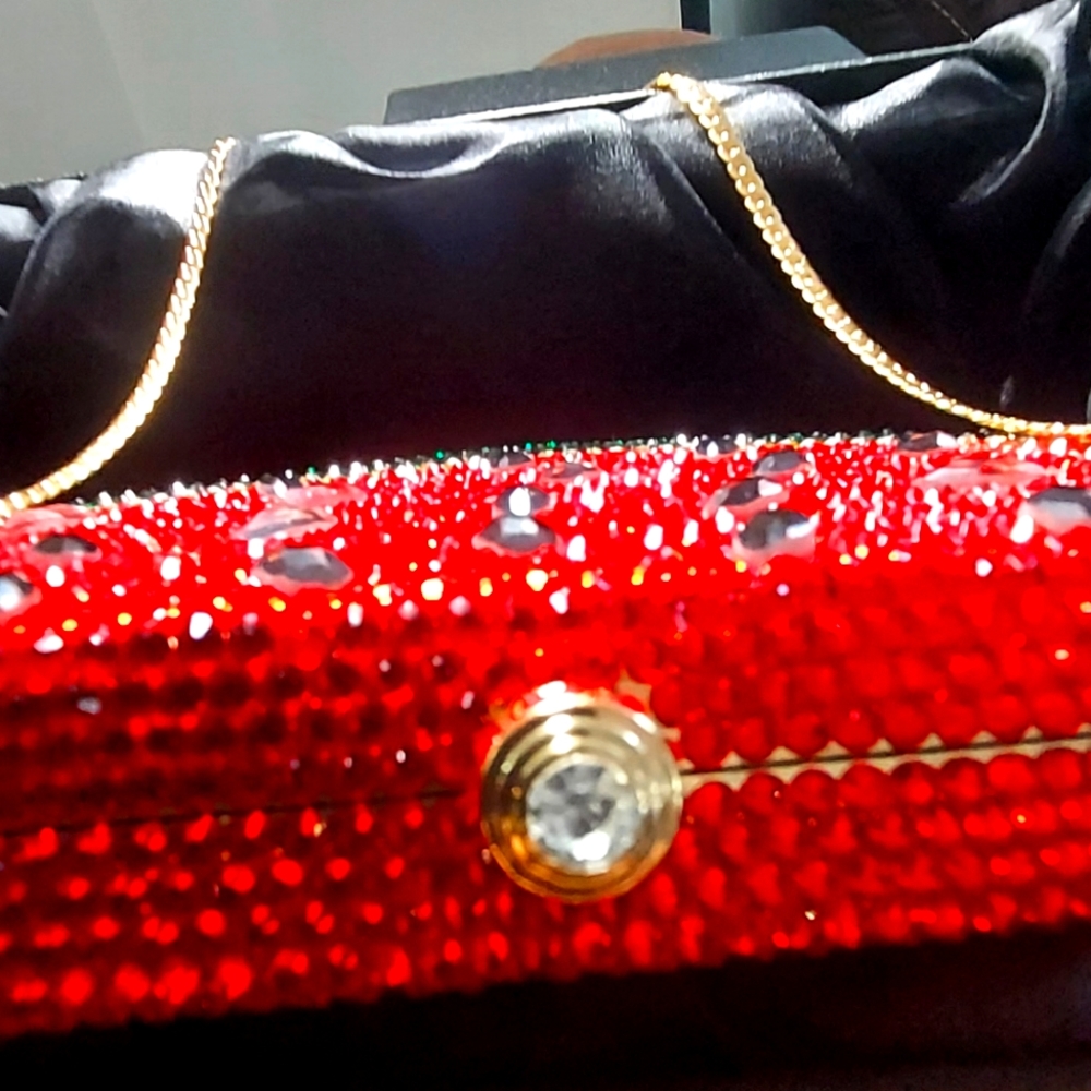 β€οΈNWT Large Crystal Bag clutch with black "seeds" - Picture 2 of 6